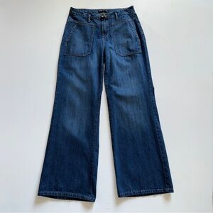 Vera Wang High Rise Wide Leg Denim Trouser Sz 4 Flare Leg Patch Pocket Jeans